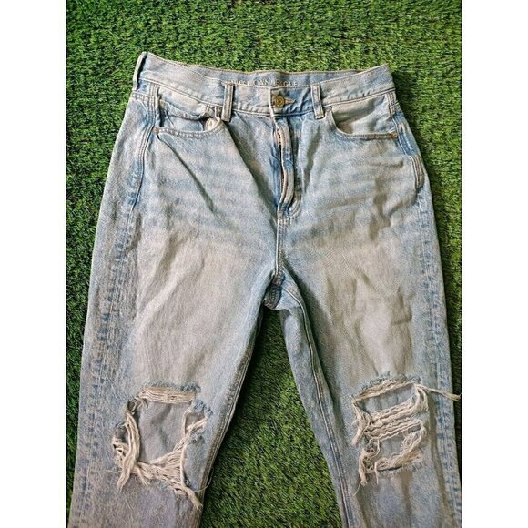 AEO American Eagle Jeans Size 10 Womens Blue Mom Jeans Cropped Distress - Picture 2 of 11